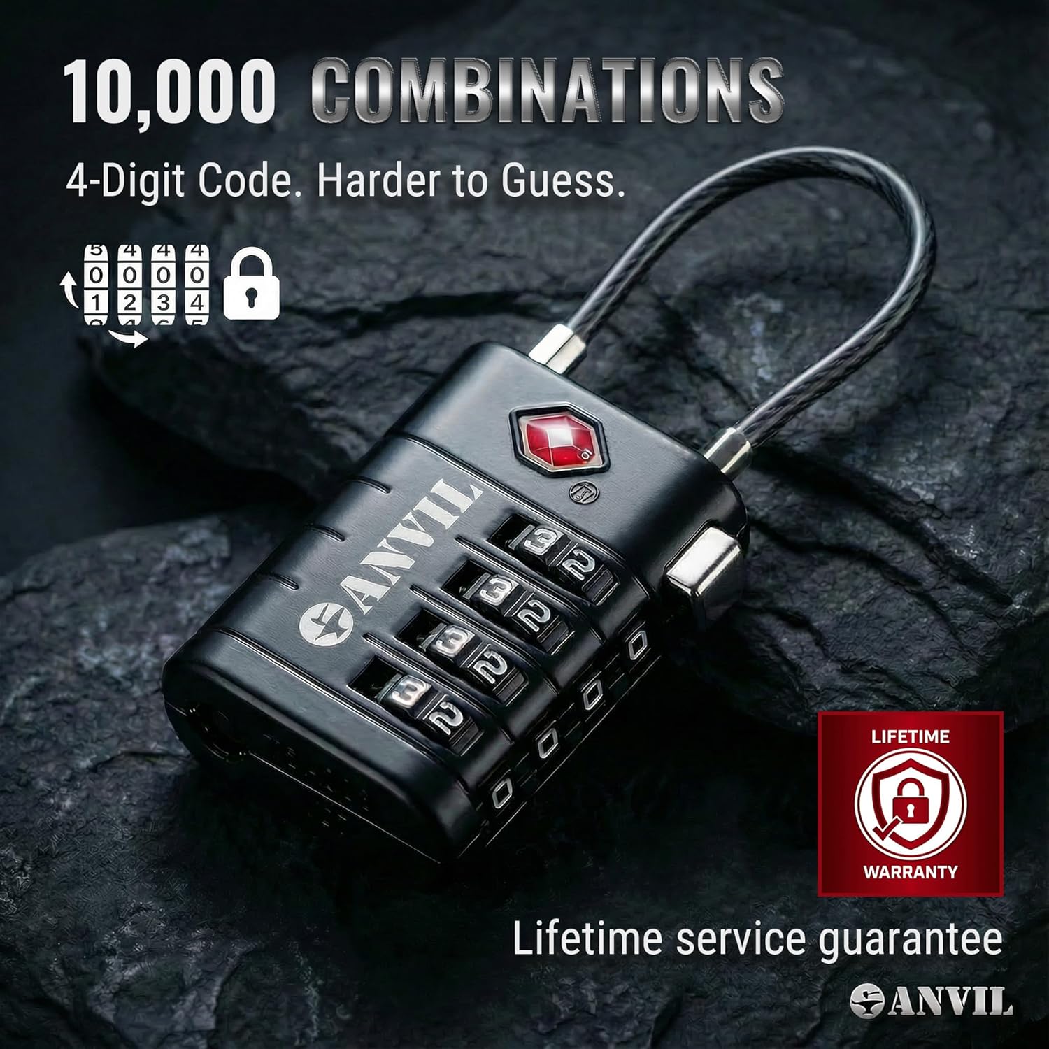 ANVIL TSA Approved Luggage Locks with Search Alert Indicator, 4-Digit Combination Suitcase Lock, Advanced TSA008 Core Heavy Duty Anti-Theft Travel Lock for Bags, Backpacks, Pelican Cases (1, Black) - Image 6