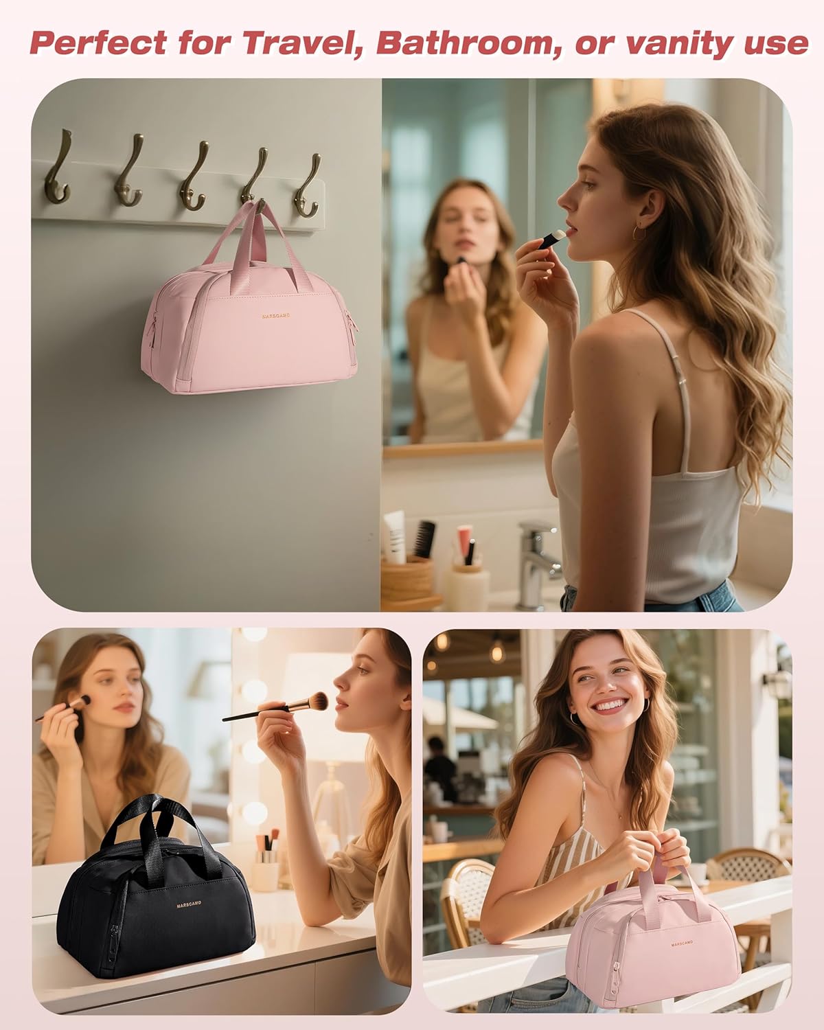 Travel Makeup Bag, Small Size Waterproof Toiletry & Cosmetic Organizer with Leakproof Pockets for Bathroom or Vanity Use for Women, Pink - Image 6