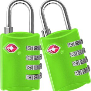TSA Locks for Luggage, 2-Pc Durable Steel Padlock, Keyless Easy to Read 4-Digit Combination Lock for Backpacks, Travel Suitcases, Toolbox, Filing Cabinets, Baggage & Gym Locker, Green