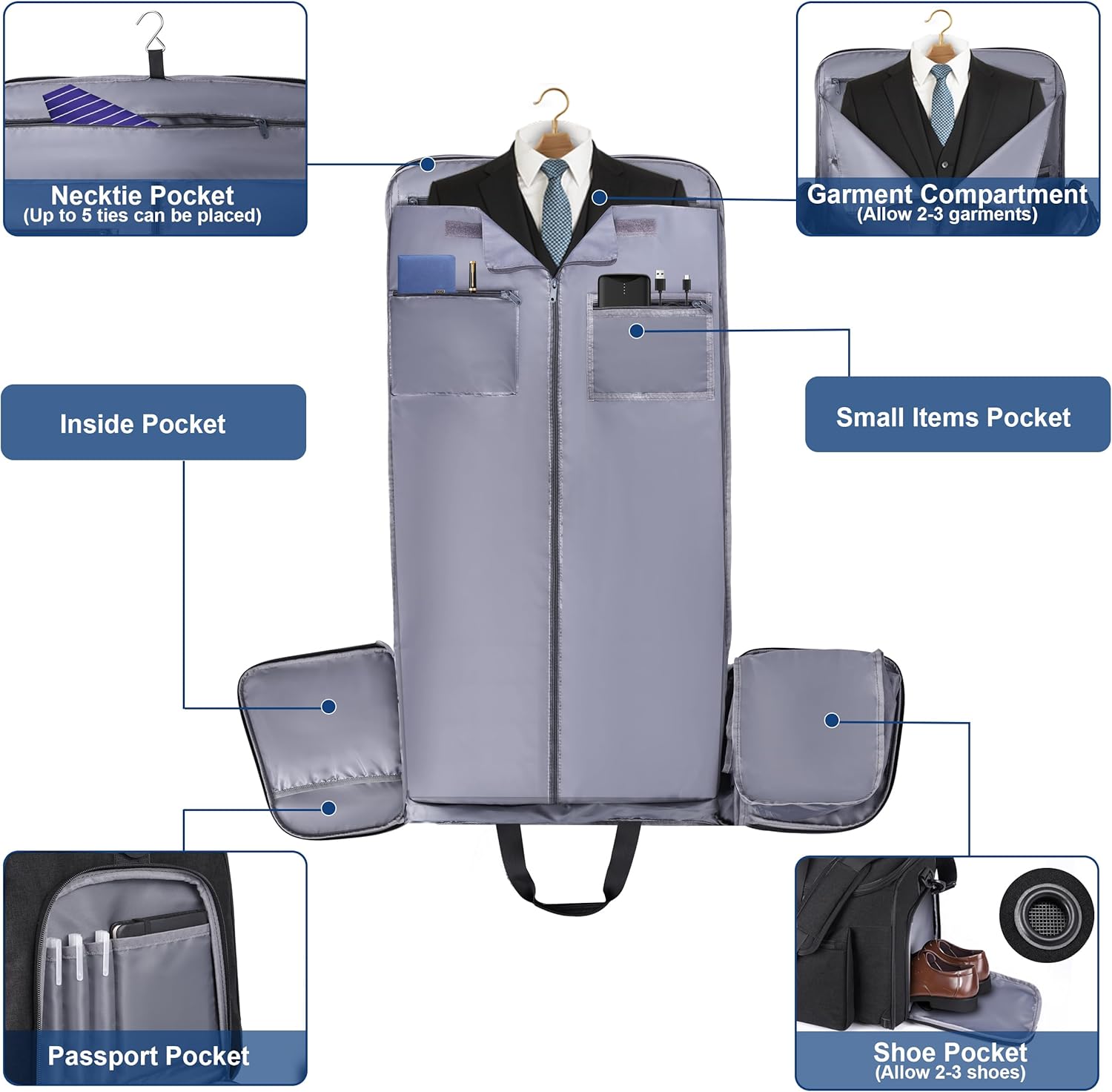 Convertible Duffle Bags for Travel Carry On Suit Duffle Bags with Shoulder Strap 2 in 1 Hanging Garment Duffle Bag for Men Women - Image 2