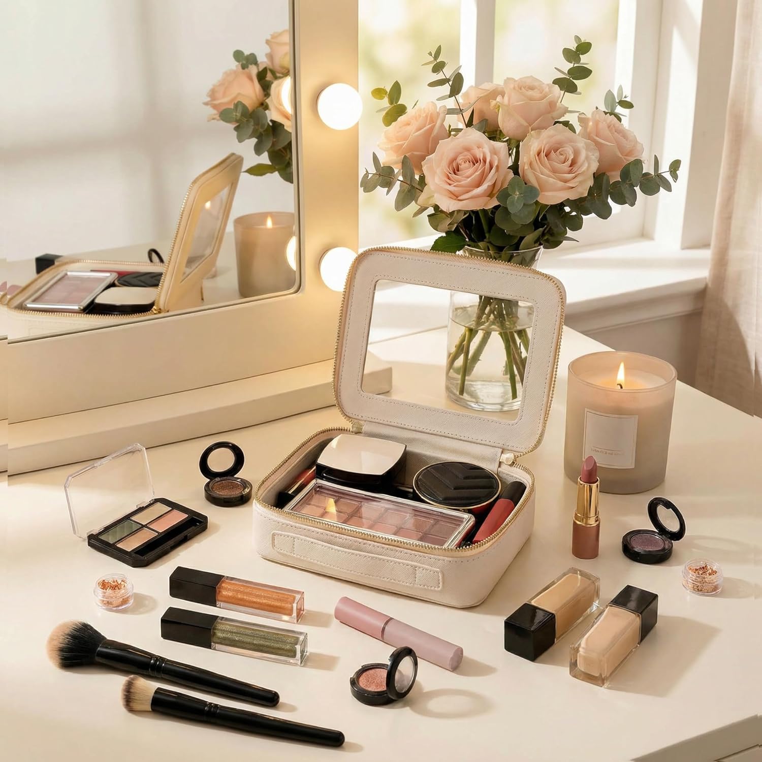 Aveniee Clear Makeup Bag Organizer, Travel Toiletry Bag Cosmetic Case for Women, Make Up Skincare Pouch Car Organizer Bag with Zippers for Essentials,White,Medium Classic - Image 8