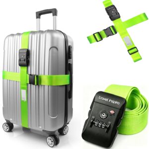 Luggage Straps with TSA Lock, Travel Belt for Luggage, TSA Approved Luggage Straps, 3-Dial Combination Locks Adjustable Suitcase Belt, Quick-Release Buckle (Green), 2 Pack