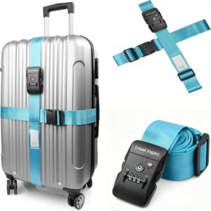 Travel Inspira Luggage Straps with TSA Lock, 2 Pack TSA Approved Suitcase Belt, Heavy Duty Adjustable Cross Design for Added Security, Easy Spot Blue Travel Accessory with ID Tag for 20-32" Bag