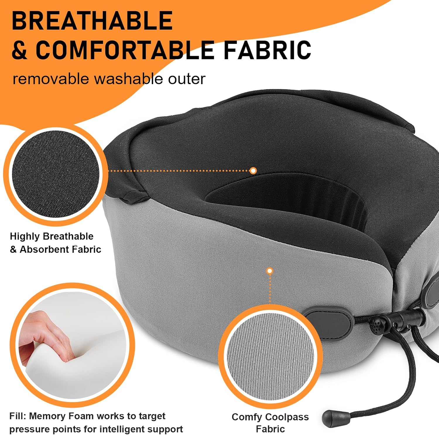 Neck Pillow for Travel - Hooded Memory Foam Plane Pillow for Airplane, Office, Cars Sleeping, Road Trip, Long Flights, Portable Plane Accessories, Includes Eye Mask & Earplugs (Blue) - Image 4