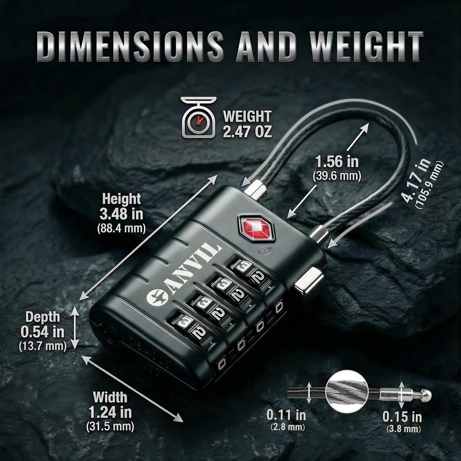 ANVIL TSA Approved Luggage Locks with Search Alert Indicator, 4-Digit Combination Suitcase Lock, Advanced TSA008 Core Heavy Duty Anti-Theft Travel Lock for Bags, Backpacks, Pelican Cases (1, Black) - Image 8