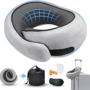 Neck Pillow for Traveling, Travel Pillows for Airplanes 2025 New 100% Pure Memory Foam, Neck Pillow Airplane with 360º Ergonomic Design, Travel Neck Pillows for Airplanes, Office and Car