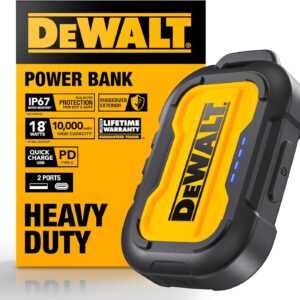 DEWALT Heavy Duty Portable Charger, Power Bank, Travel Worksite 10,000 mAh Battery Pack with USB-C Port for iPhone 17/16 Plus Pro Max, iPhone 15/14/13, Samsung Galaxy