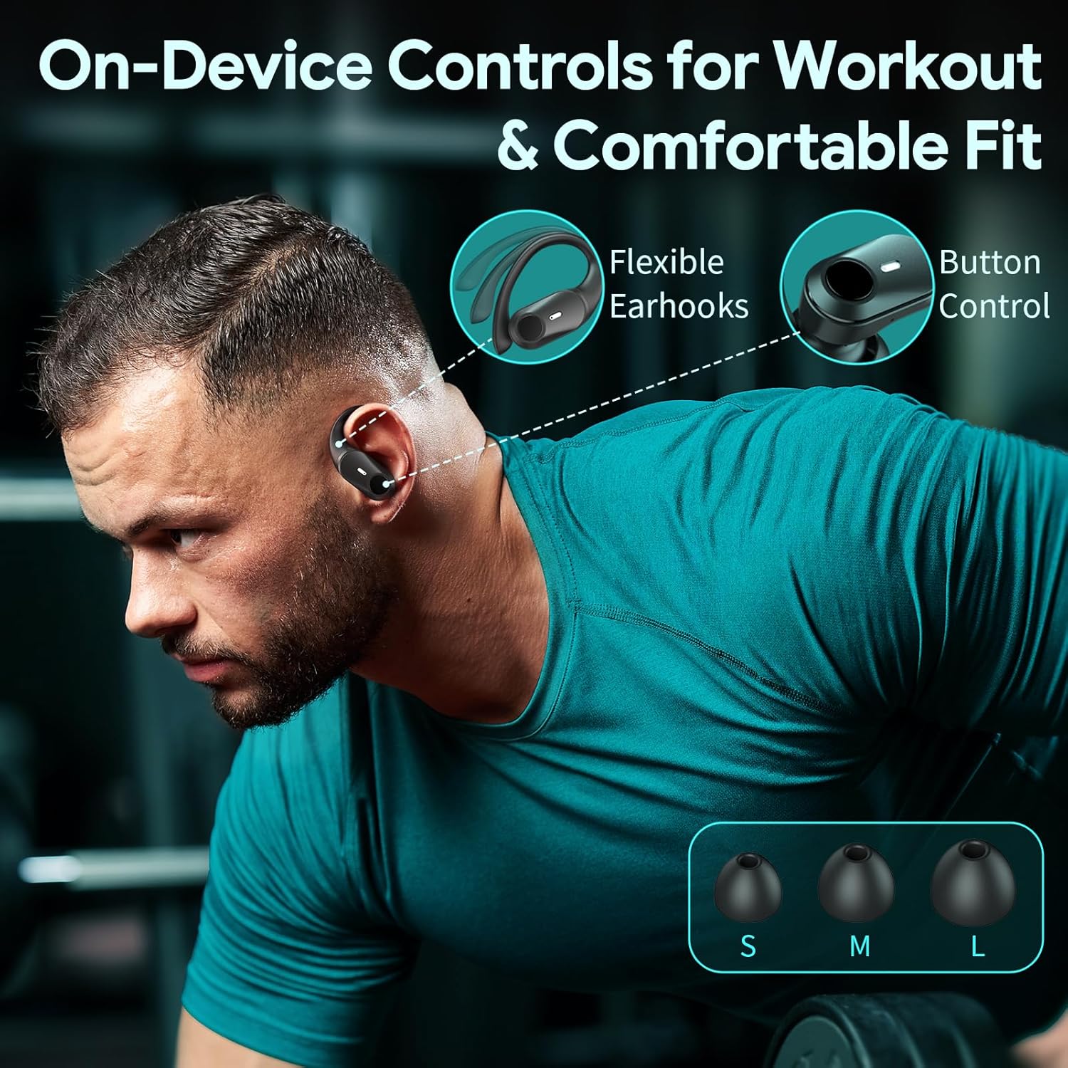 Active Noise Cancelling Wireless Earbuds Bluetooth Headphones 80H Playtime Ear Buds with Power Display Case Hi-Res Sound & Clear Calls Over Ear Hooks Earphones for Sports Running Gym Workout Black - Image 9