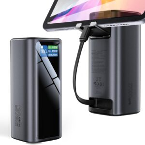 Laptop Power Bank, 130W Portable Charger with Dual Ports & Built-in Retractable Cable, 27000mAh Portable Power Bank with Smart Digital Display, for iPhone 17/16/15 Pro/Pro Max Series, MacBook, Android