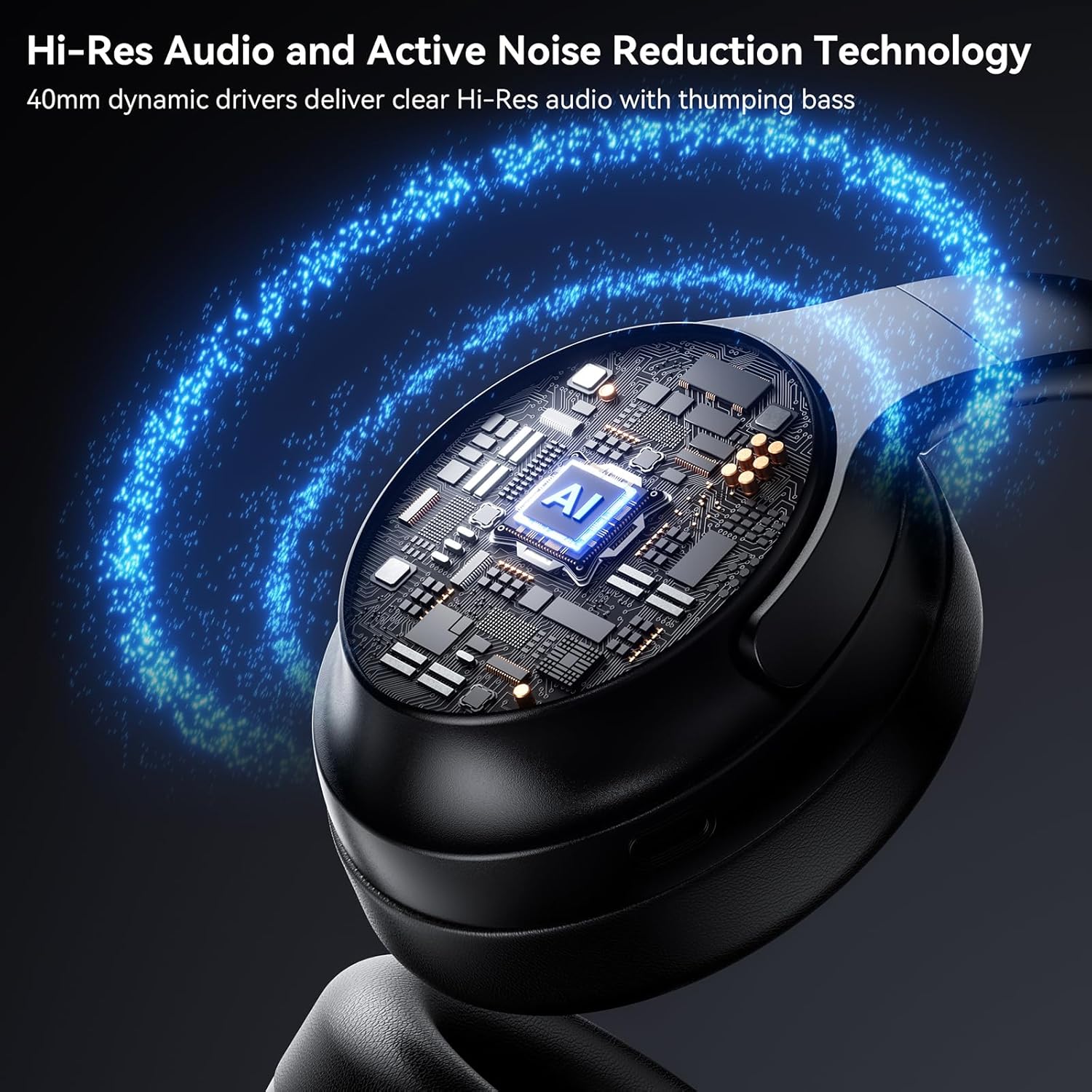 LEVN Hybrid Active Noise Cancelling Headphones, Wireless Headphones Bluetooth 5.4 with Transparent Mode, Hi-Res Audio, Deep Bass, 70H Playtime Over Ear Bluetooth Headset for Work/Travel/Home/Office - Image 6