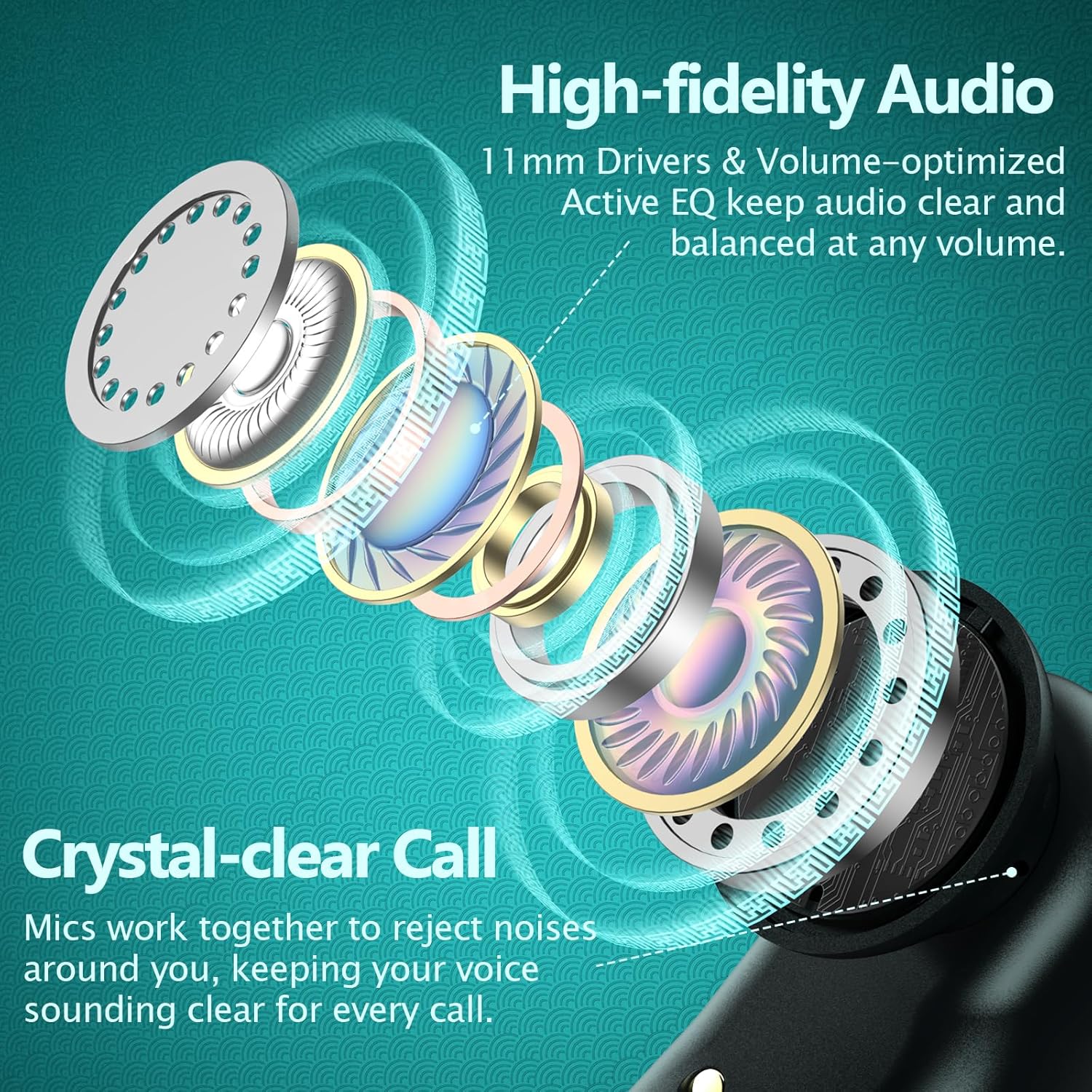 Active Noise Cancelling Wireless Earbuds Bluetooth Headphones 80H Playtime Ear Buds with Power Display Case Hi-Res Sound & Clear Calls Over Ear Hooks Earphones for Sports Running Gym Workout Black - Image 8