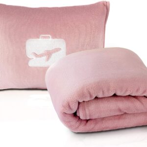 EverSnug Travel Blanket and Pillow - Ultra-Soft, Compact & Lightweight, 65x40 Inches, with Carry Case, Luggage Sleeve & Backpack Clip for Airplane Comfort (Light Pink)