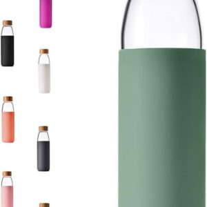 18 Oz Borosilicate Glass Water Bottles with Bamboo Lid, BPA-FREE, Non-Slip Silicone Sleeve, and Stainless Steel Leak Proof Lid - Reusable Glass Bottle for Men and Women