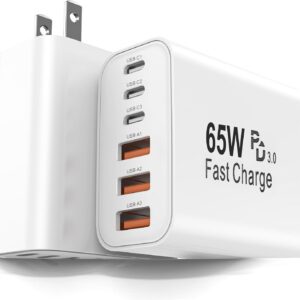 FEEL2NICE 2-Pack 65W USB C Charger Block, 6-Port Fast Wall Charger [3 PD USB-C & 3 QC 3.0 USB-A], Compact Adapter for iPhone 17 16 15 14 13 12 11 X 8,Pro,Max,iPad, iPod,Galaxy, Google & More