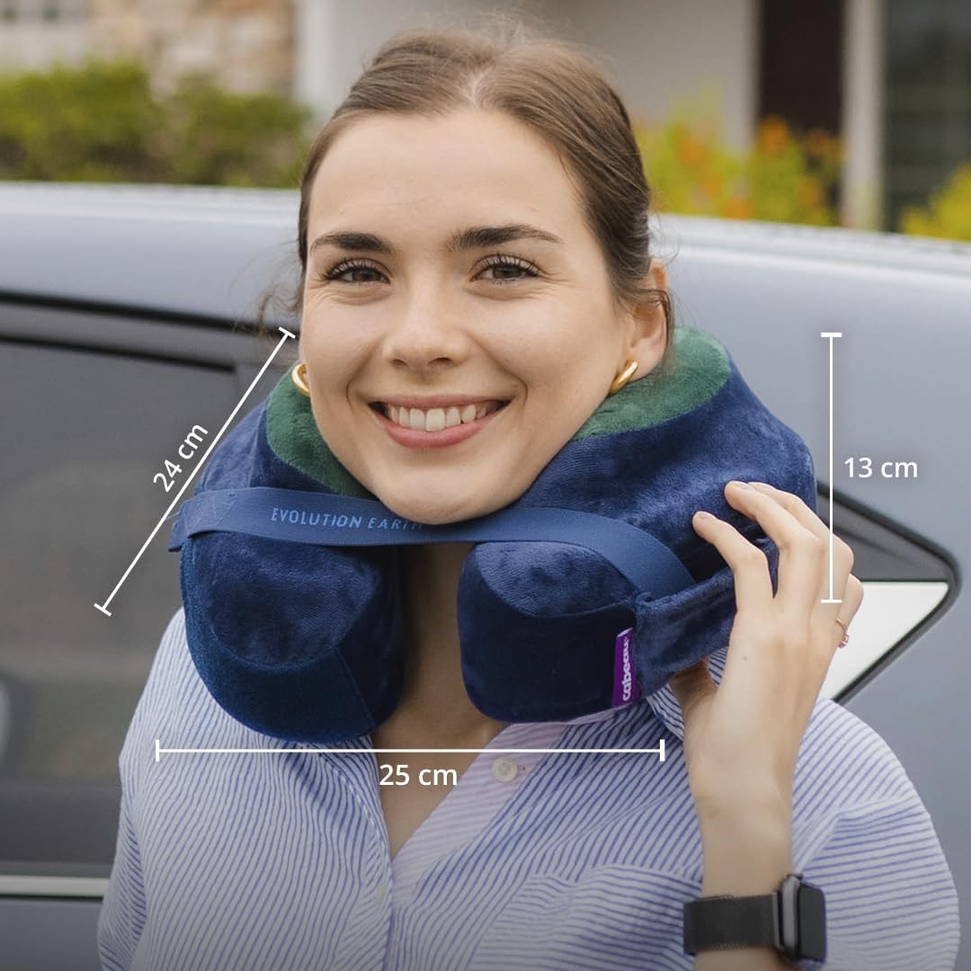 Softest Neck Pillow Ever for Travel – Evolution Earth Deluxe – 360° Head, Neck and Chin Support for Sleeping – Sustainable Memory Foam - Removable, Washable Cover with Compact Carrying Case (Wind) - Image 6