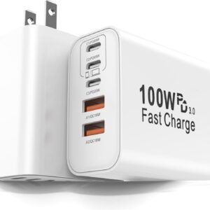 FEEL2NICE 2-Pack 100W USB C Charger Block,5-Port Fast Wall Charger [3 PD USB-C & 2 QC 3.0 USB-A], Compact Adapter for MacBook Pro, iPad, iPhone 17/16/15 Pro Max, Galaxy S26/S25 Ultra, Laptop