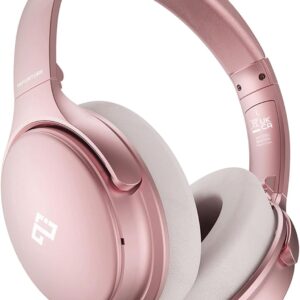 INFURTURE Pink Headphones Over Ear Headphones Active Noise Cancelling Bluetooth Headphones, Deep Bass Headset, Low Latency, 90H Playtime, Foldable Headphone for Sport Running Cool Gadgets Gift-H1