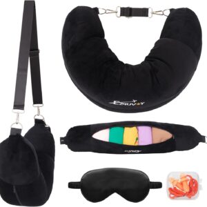 Travel Neck Pillow Stuffable with Clothes, Stuffable Neck Pillow for Travel, Packable Fillable Storage Bag for Airplane, Soft Velvet U Pillow Case Cover