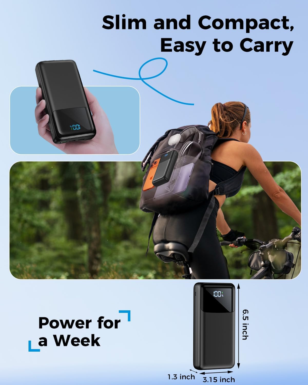 Portable Charger Power Bank 50000mAh, USB-C PD 30W Fast Charging, High Capacity External Battery Pack for Camping, Portable Phone Charger for iPhone 17/16/15/14/13/12/11 Samsung Android (Black) - Image 6