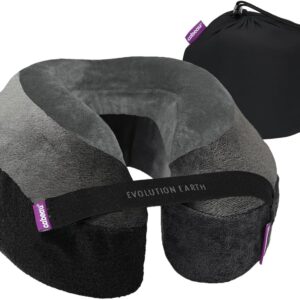 Softest Neck Pillow Ever for Travel – Evolution Earth Deluxe – 360° Head, Neck and Chin Support for Sleeping – Sustainable Memory Foam - Removable, Washable Cover with Compact Carrying Case (Wind)