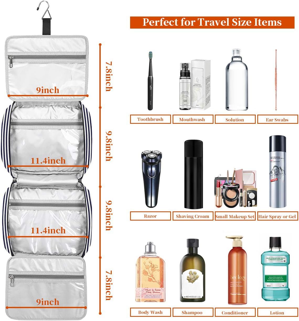 Bosidu Hanging Travel Toiletry Bag,Large Capacity Cosmetic Travel Toiletry Organizer for Women with 4 Compartments & 1 Sturdy Hook,Perfect for Travel/Daily Use/Christmas - Image 3