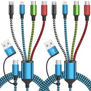 Cruise Essentials 2026 4 in 2 Multi Charging Cable with Dual Type C Port, USBA/ C Charging Cords for Multiple Devices,Travel Phone Charger Cord for iPhone 17-11/Galaxy/Tablets/PS Home,Office,2Pack 5FT