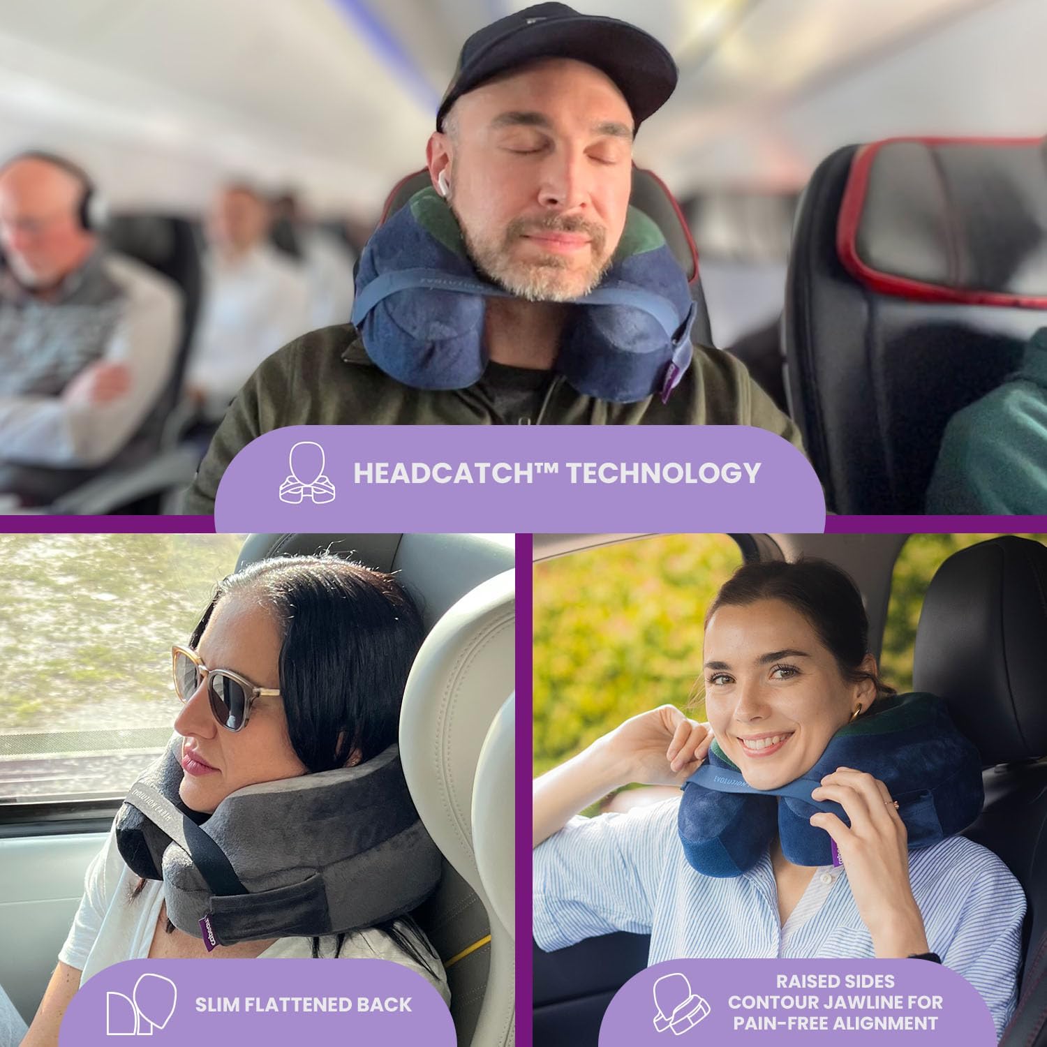 Softest Neck Pillow Ever for Travel – Evolution Earth Deluxe – 360° Head, Neck and Chin Support for Sleeping – Sustainable Memory Foam - Removable, Washable Cover with Compact Carrying Case (Wind) - Image 2