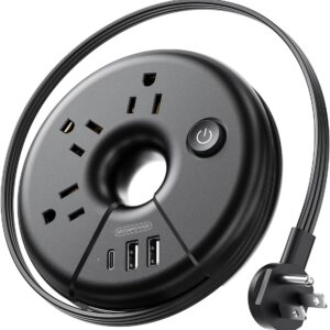 Travel Power Strip, NTONPOWER Portable Charging Station 3 USB Without Surge Protector Short Extension Cord 15 inches Compact for Home, Office, Cruise Ships, Business Trip, Hotels, Black