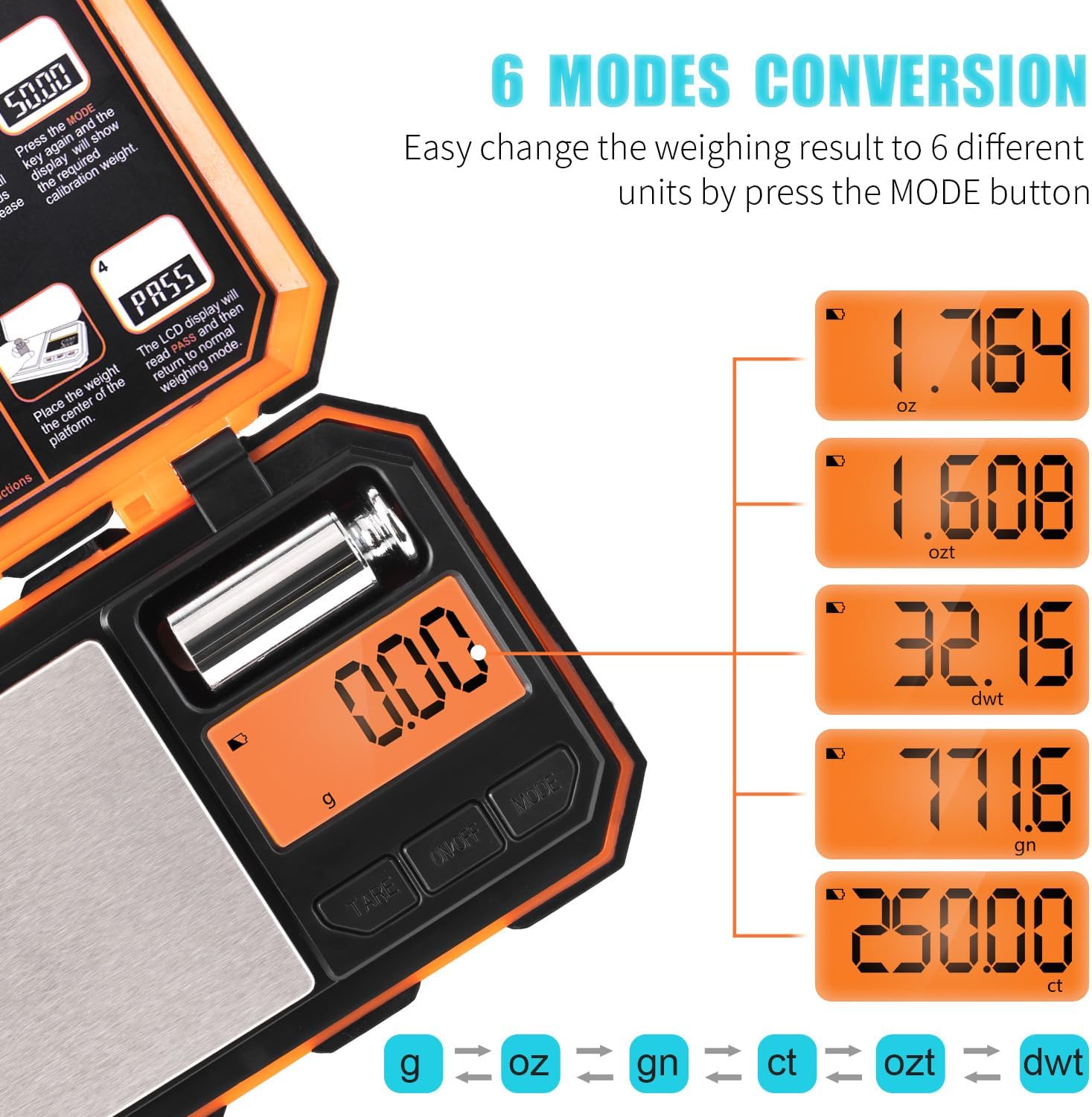 Fuzion Digital Pocket Scale, 500g x 0.01g Gram Scale, Mini Scale 6 Units Jewelry Scale with LCD Display, Tare Function for Food, Jewelry, Coin, Coffee - Image 4