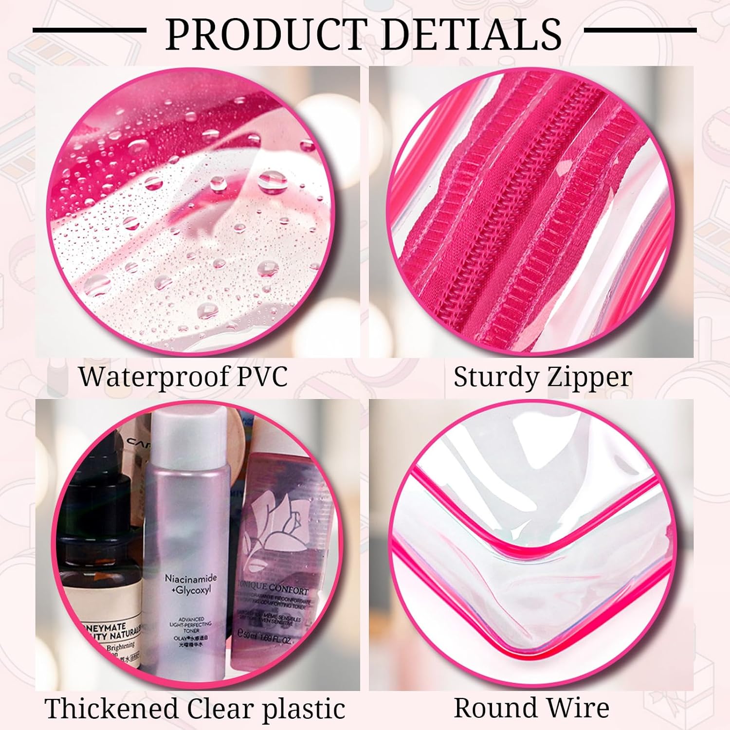 6 Pieces Clear Makeup Bags Bulk TSA Approved Toiletry Bag for Travel PVC Waterproof Clear Cosmetic Pouch with Zipper for Men and Women Carry-on Travel Essentials - Image 3