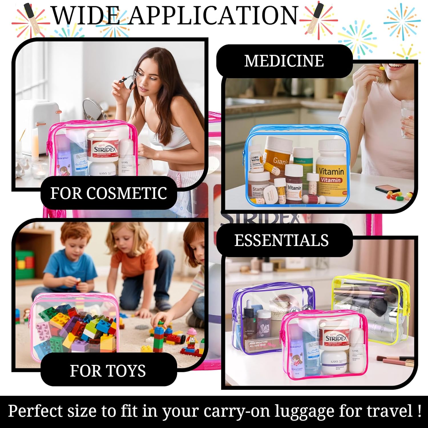 6 Pieces Clear Makeup Bags Bulk TSA Approved Toiletry Bag for Travel PVC Waterproof Clear Cosmetic Pouch with Zipper for Men and Women Carry-on Travel Essentials - Image 5