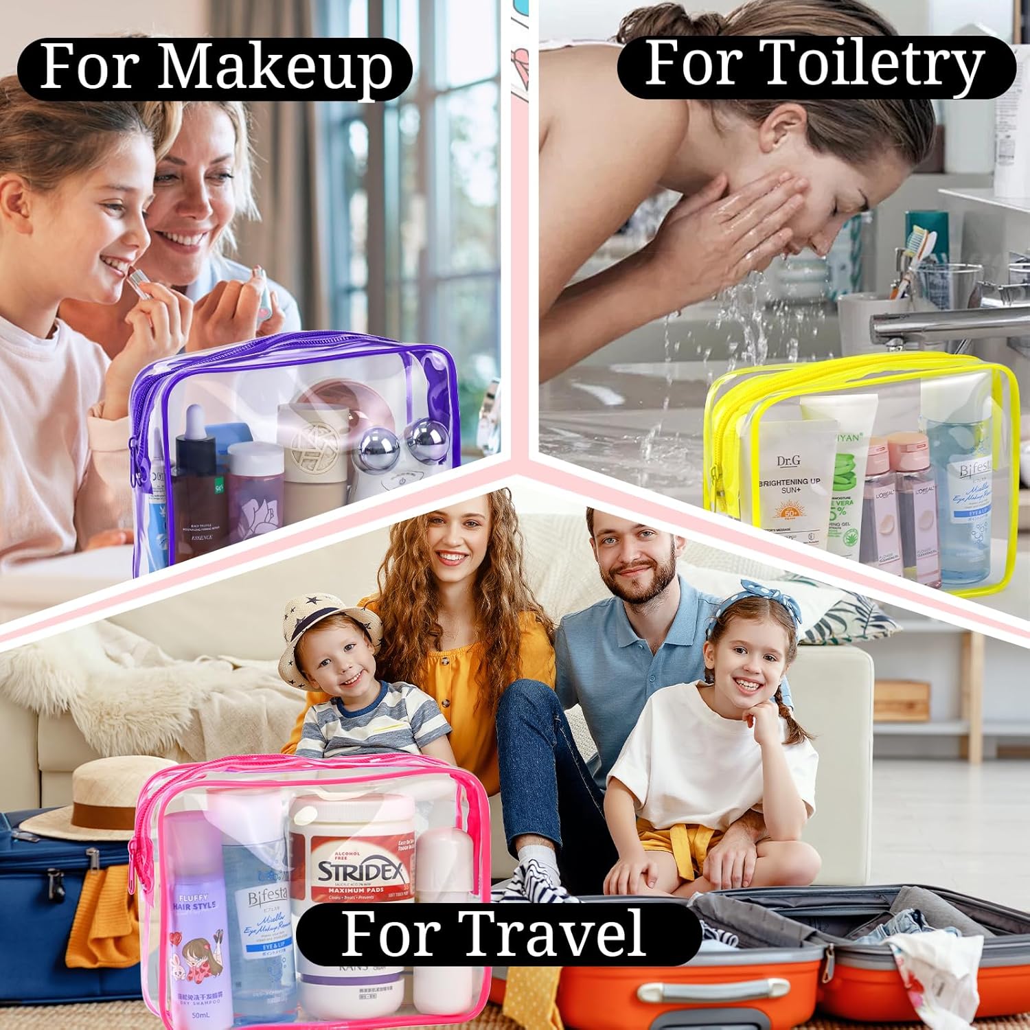 6 Pieces Clear Makeup Bags Bulk TSA Approved Toiletry Bag for Travel PVC Waterproof Clear Cosmetic Pouch with Zipper for Men and Women Carry-on Travel Essentials - Image 6