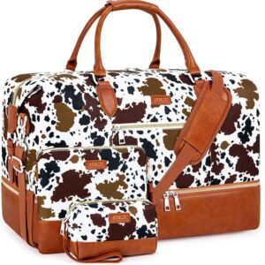 ITIEZY Weekender Overnight Bag for Women - Large Travel Duffel Bag with Shoe Compartment, Gym Duffel Bag Hospital Bag Carry On Tote Bags for Airplanes with Crossbody Bag Toiletry Bag 3Pcs Set