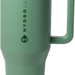 HydroJug Traveler - 32 oz Water Bottle with Handle & Flip Straw - Fits in Cup Holder, Leak Resistant Tumbler-Reusable Insulated Stainless Steel & Rubber Base - Gifts for Women & Men, Sage