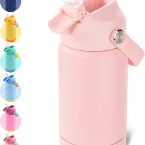Kerilyn 12oz Kids Water Bottle, Stainless Steel Insulated Water Bottle for Kids, Toddler Cup With Straws Leak-proof, Toddler Water Bottles for School Boys Girls, BPA Free, Pink