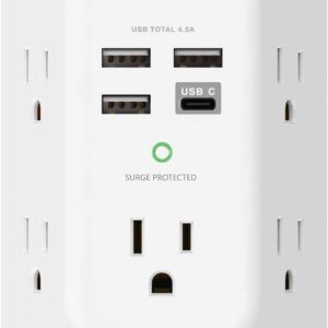 Addtam 5-Outlet Extender Surge Protector, Multi Plug Wall Outlet with 4 USB Wall Charger(1 USB C Ports), Outlet Splitter Power Strip for Home Office Dorm Room Essentials, Plug Extension Outlet 1800J