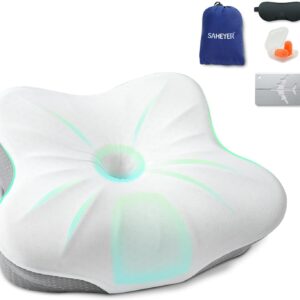 SAHEYER Memory Foam Camping Pillow, Travel Pillows for Sleeping, Cervical Neck Support Camping Gear Accessories - Small Pillow Travel Essentials for Sleep, Backpack, Hammock, 11.81x9.84x3.94 in, Gray
