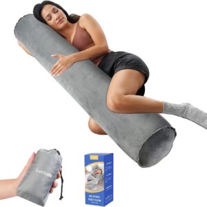 Luxtude Inflatable Body Pillow for Adults Kids, Travel Body Pillows for Side Sleeper, 47Inch Long Round Bolster Pillow for Camping, Round Cylinder Pillows for Hugging Sleeping, Back, Leg etc.