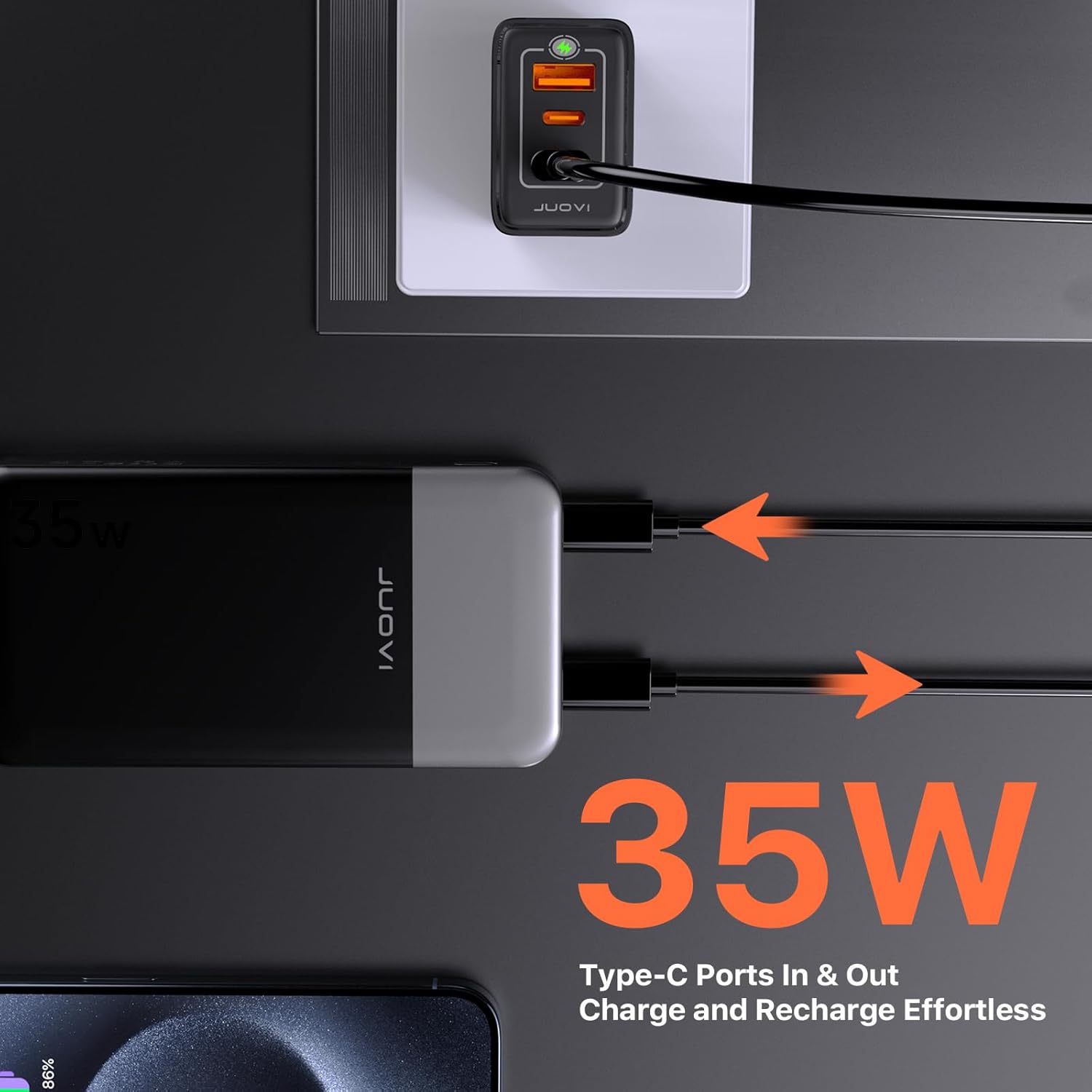 JUOVI Power Bank 10000mAh, 35W Portable Charger,Fast Charging Portable Battery Pack with PD 3.0 & QC 4.0, USB C Portable Power Bank for iPhone 15 14 13 Series, Galaxy, Tablet, Switch, and More(Black) - Image 5