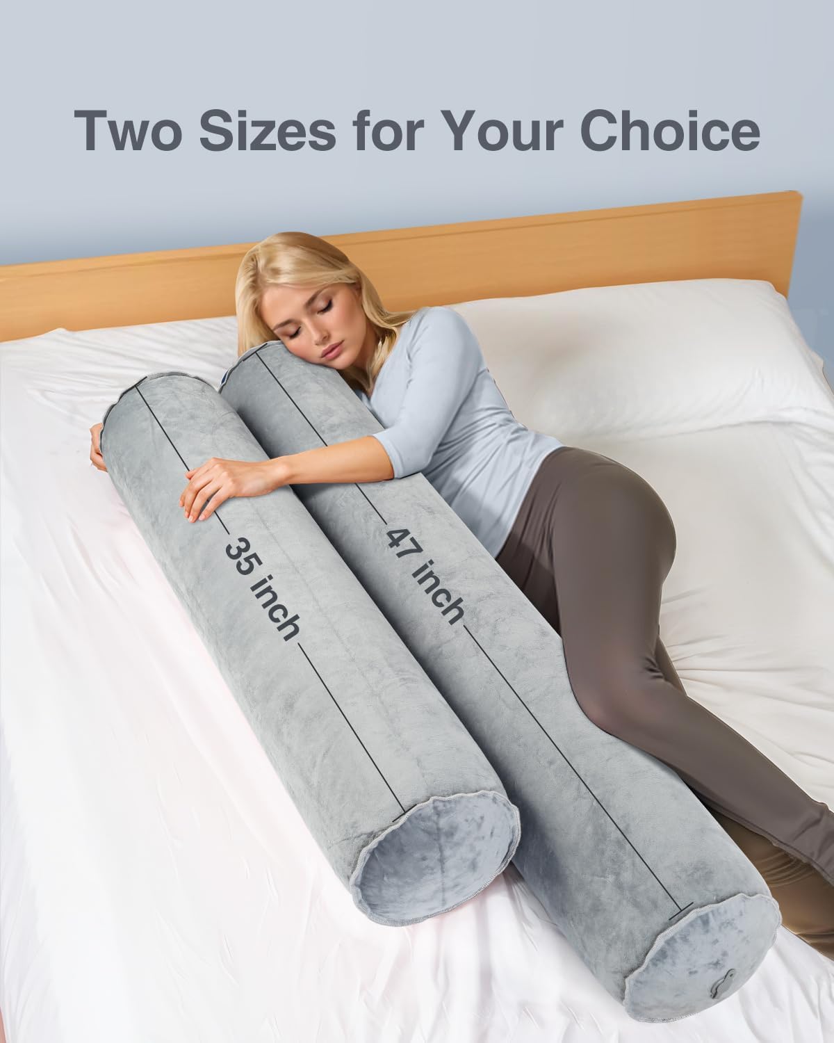Luxtude Inflatable Body Pillow for Adults Kids, Travel Body Pillows for Side Sleeper, 47Inch Long Round Bolster Pillow for Camping, Round Cylinder Pillows for Hugging Sleeping, Back, Leg etc. - Image 2