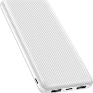 Power Bank 10000mAh Portable Charger, Slimmer Battery Pack 5V/3A with USB C Input & Output, Travel Essentials Powerbank Compatible for iPhone, Galaxy, LG, Sony, Pixels, Tablets and More (White)