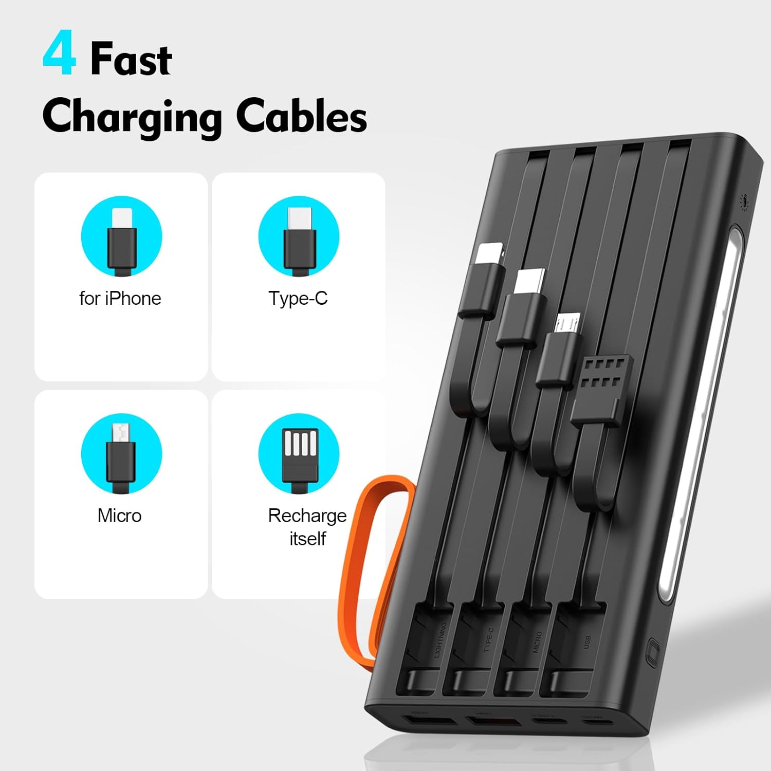 Portable Charger 10000mAh Power Bank Built-in Cable,PD 22.5W Fast Charging Powerbank, LED Display External Battery Pack with LED Lighting, Travel Phone Charger for iPhone 16/15/14/13/12,Samsung,Google - Image 2