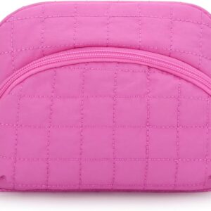 E-Tree Makeup Bag, Quilted Cosmetic Bag for Women, Puffer Make up Pouch for Purse,Travel Toiletry Organizer Case (Pink)