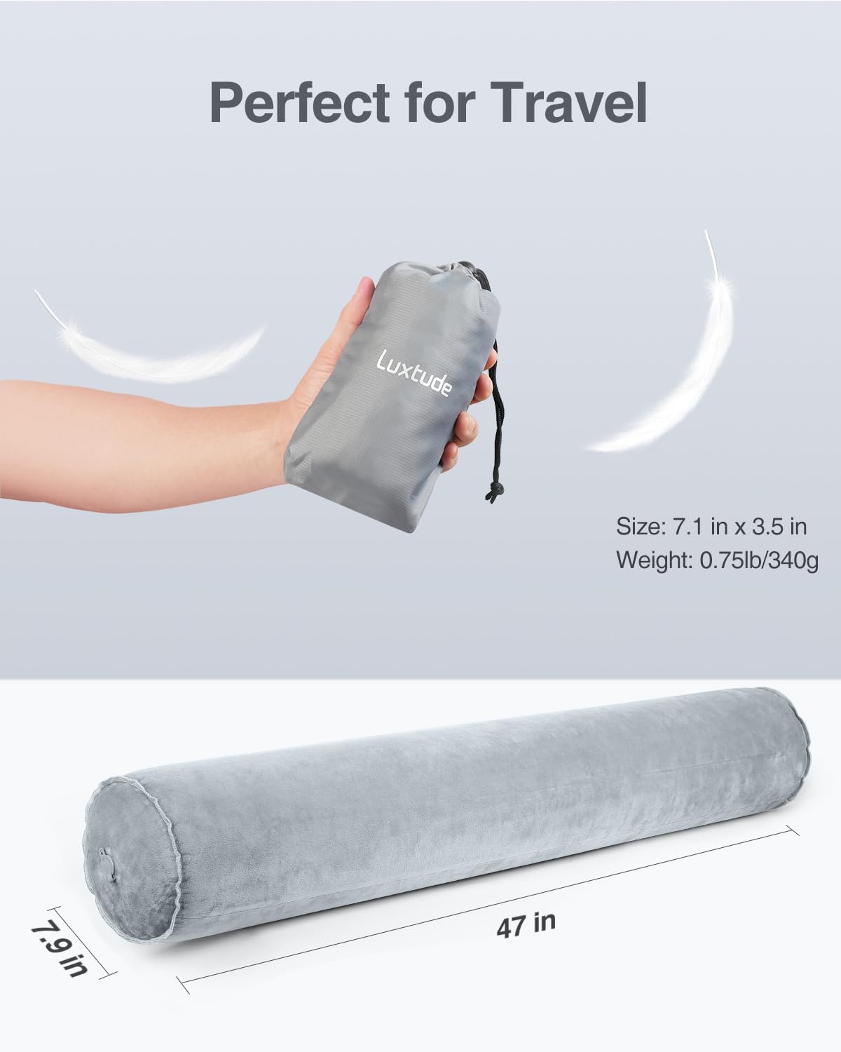 Luxtude Inflatable Body Pillow for Adults Kids, Travel Body Pillows for Side Sleeper, 47Inch Long Round Bolster Pillow for Camping, Round Cylinder Pillows for Hugging Sleeping, Back, Leg etc. - Image 5