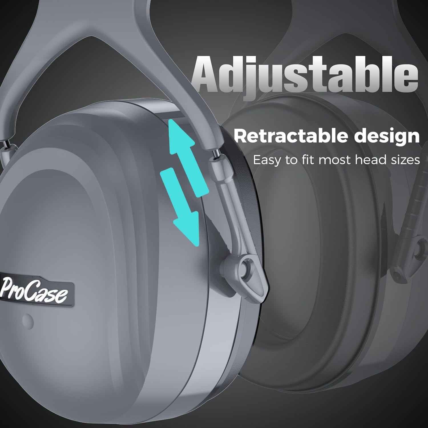 ProCase Extra Large SNR 37dB Noise Cancelling Headphones, NRR 30dB Hearing Protection Ear Muffs for Adults Noise Reduction, Wide Size Adjustment and Comfortable -Grey - Image 4