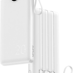 VRURC Portable Charger 20000mAh, Built-in Cables Fast Charging Power Bank, PD QC 3.0 Travel Essentials Battery Pack, 4 Output & 2 Input Phone Charger for iPhone16 15 14 13 X, Samsung, Android