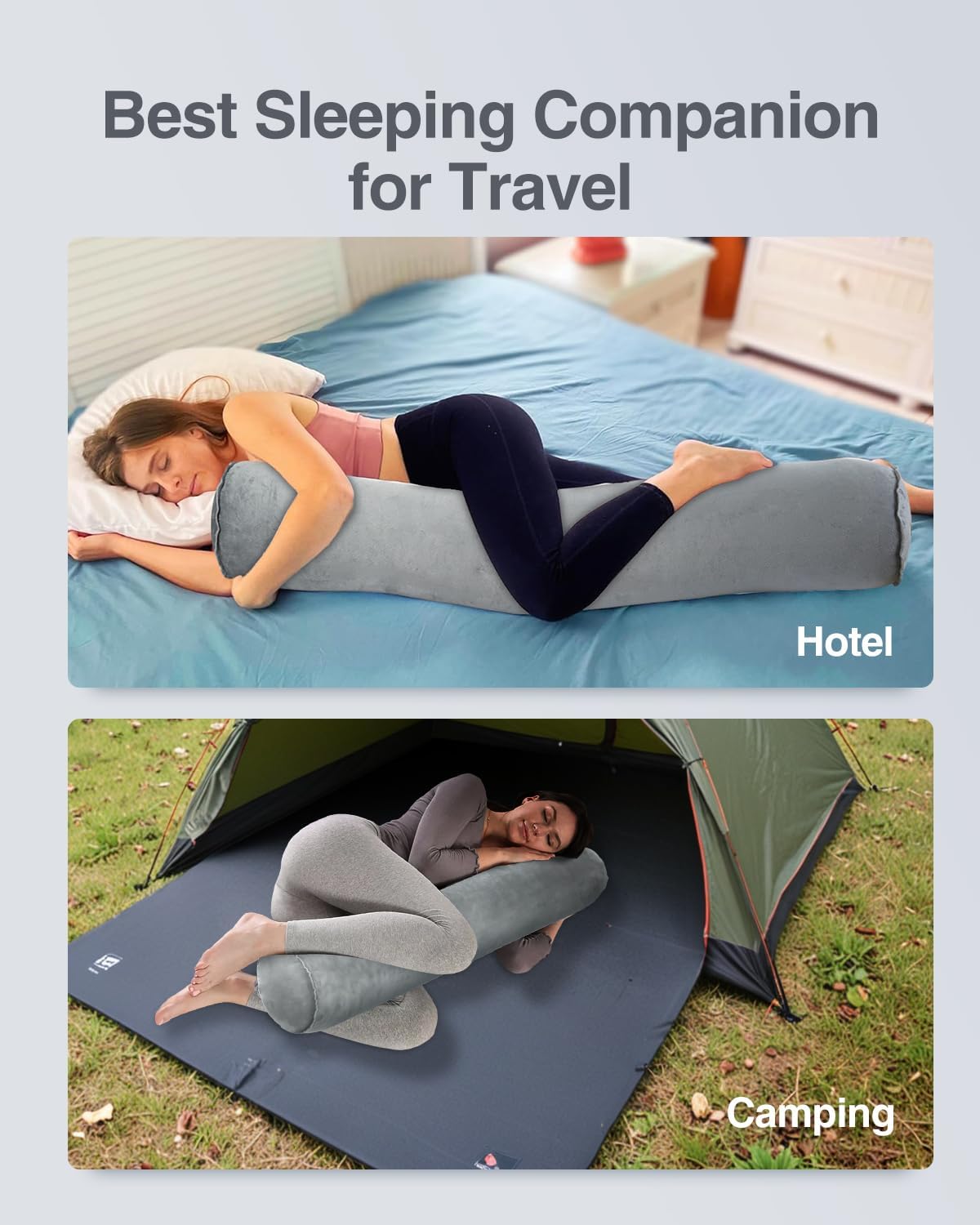 Luxtude Inflatable Body Pillow for Adults Kids, Travel Body Pillows for Side Sleeper, 47Inch Long Round Bolster Pillow for Camping, Round Cylinder Pillows for Hugging Sleeping, Back, Leg etc. - Image 6