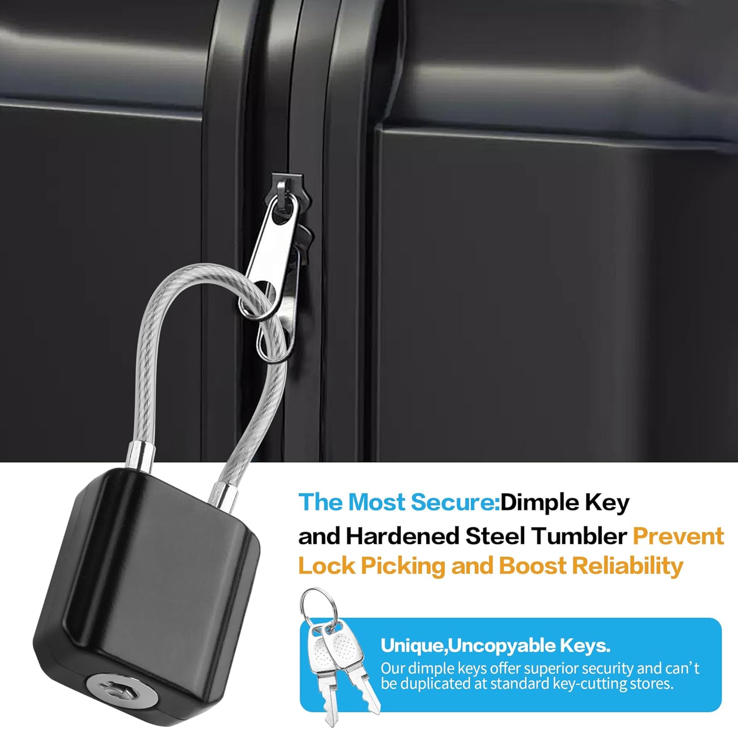 YAODHAOD Luggage Locks with Keys, Mini Size Cable Locks with Keys for Travel Suitcase Locks Padlock Apply to Locker Lock, Suitcase, Carry On, Backpack, Laptop Bag (2PCS) (Black) - Image 5