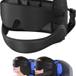 SARISUN Travel Pillow with Chin Strap, 3D Sleep Mask, 360° Stable Support Airplane Pillow, Airplane Head Strap for Long Flights Road Trip, Travel Essentials for Stop Bobblehead, Black