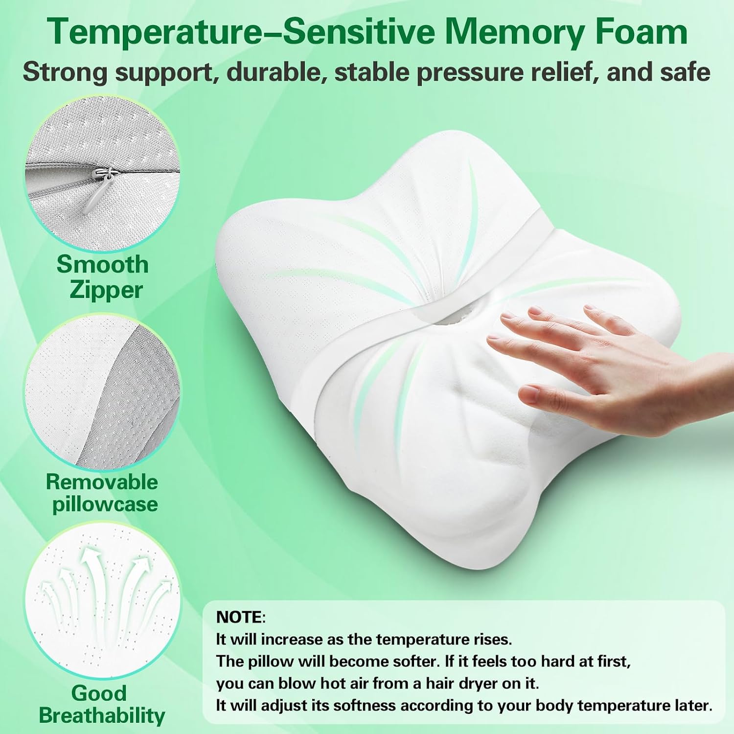 SAHEYER Memory Foam Camping Pillow, Travel Pillows for Sleeping, Cervical Neck Support Camping Gear Accessories - Small Pillow Travel Essentials for Sleep, Backpack, Hammock, 11.81x9.84x3.94 in, Gray - Image 7